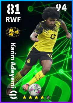 Karim Adeyemi eFootball 2026 player card — 81 OVR RWF