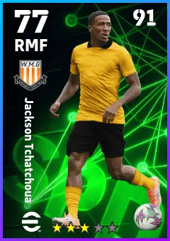 Jackson Tchatchoua eFootball 2026 player card — 77 OVR RMF