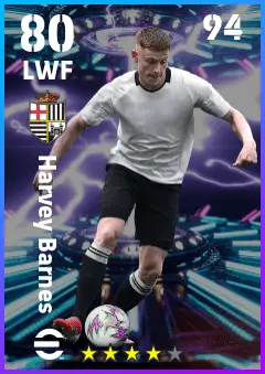 Harvey Barnes eFootball 2026 player card — 80 OVR LWF