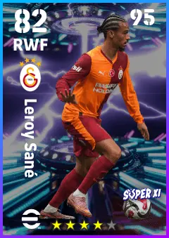 Leroy Sane eFootball 2026 player card — 82 OVR RWF