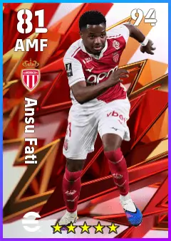 Ansu Fati eFootball 2026 player card — 81 OVR AMF