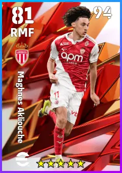 Maghnes Akliouche eFootball 2026 player card — 81 OVR RMF