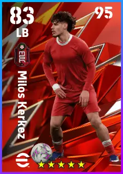 Milos Kerkez eFootball 2026 player card — 83 OVR LB