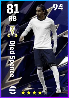 Djed Spence eFootball 2026 player card — 81 OVR RB