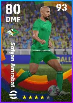 Sofyan Amrabat eFootball 2026 player card — 80 OVR DMF