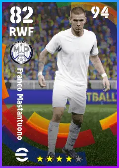 Franco Mastantuono eFootball 2026 player card — 82 OVR RWF