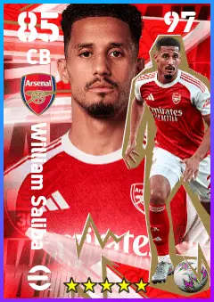 William Saliba eFootball 2026 player card — 85 OVR CB
