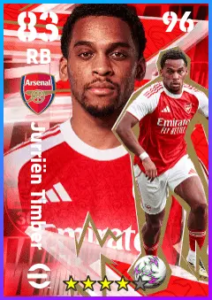 Jurrien Timber eFootball 2026 player card — 83 OVR RB
