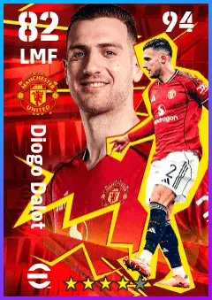 Diogo Dalot eFootball 2026 player card — 82 OVR LMF