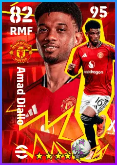 Amad Diallo eFootball 2026 player card — 82 OVR RMF
