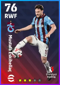 Mustafa Eskihellac eFootball 2026 player card — 76 OVR RWF
