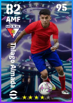 Thiago Almada eFootball 2026 player card — 82 OVR AMF