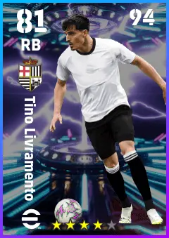 Tino Livramento eFootball 2026 player card — 81 OVR RB