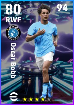 Oscar Bobb eFootball 2026 player card — 80 OVR RWF