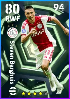 Steven Berghuis eFootball 2026 player card — 80 OVR RWF