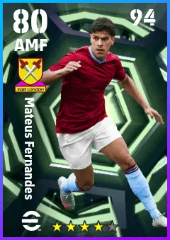 Mateus Fernandes eFootball 2026 player card — 80 OVR AMF