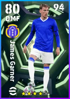 James Garner eFootball 2026 player card — 80 OVR DMF