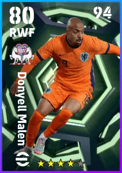 Donyell Malen eFootball 2026 player card — 80 OVR RWF