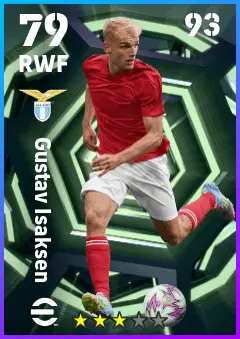 Gustav Isaksen eFootball 2026 player card — 79 OVR RWF