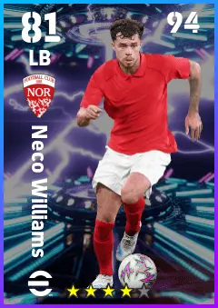 Neco Williams eFootball 2026 player card — 81 OVR LB