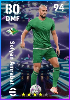 Sofyan Amrabat eFootball 2026 player card — 80 OVR DMF