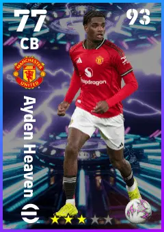 Ayden Heaven eFootball 2026 player card — 77 OVR CB