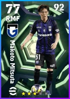 Makoto Mitsuta eFootball 2026 player card — 77 OVR RMF