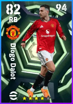 Diogo Dalot eFootball 2026 player card — 82 OVR RB
