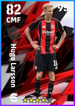 Hugo Larsson eFootball 2026 player card — 82 OVR CMF