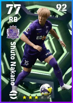 Shuto Nakano eFootball 2026 player card — 77 OVR RB
