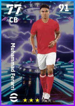 Muhammad Ferarri eFootball 2026 player card — 77 OVR CB