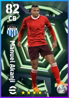 Manuel Akanji eFootball 2026 player card — 82 OVR CB