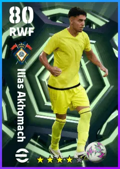 Ilias Akhomach eFootball 2026 player card — 80 OVR RWF