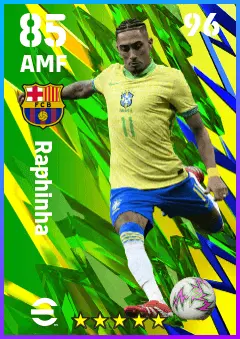Raphinha eFootball 2026 player card — 85 OVR AMF