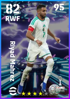 Riyad Mahrez eFootball 2026 player card — 82 OVR RWF