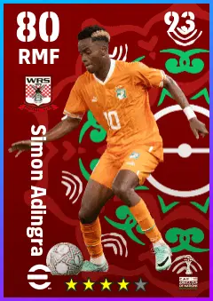 Simon Adingra eFootball 2026 player card — 80 OVR RMF