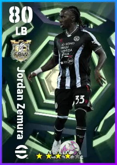 Jordan Zemura eFootball 2026 player card — 80 OVR LB