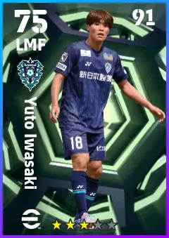 Yuto Iwasaki eFootball 2026 player card — 75 OVR LMF
