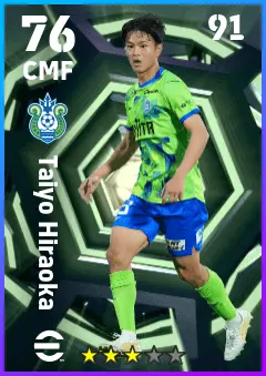 Taiyo Hiraoka eFootball 2026 player card — 76 OVR CMF