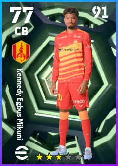 Kennedy Egbus Mikuni eFootball 2026 player card — 77 OVR CB