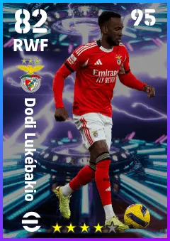 Dodi Lukebakio eFootball 2026 player card — 82 OVR RWF