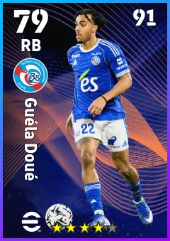 Guela Doue eFootball 2026 player card — 79 OVR RB