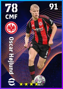 Oscar Hojlund eFootball 2026 player card — 78 OVR CMF