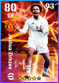 Joshua Zirkzee eFootball 2026 player card — 80 OVR CF
