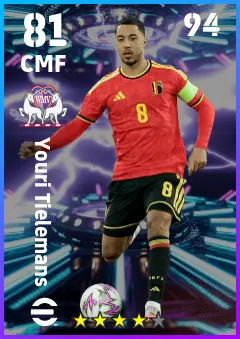 Youri Tielemans eFootball 2026 player card — 81 OVR CMF
