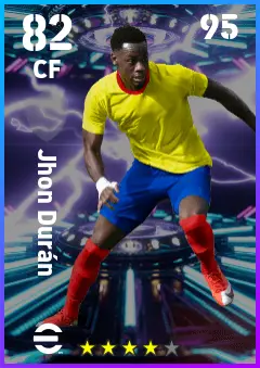 Jhon Duran eFootball 2026 player card — 82 OVR CF