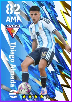 Thiago Almada eFootball 2026 player card — 82 OVR AMF