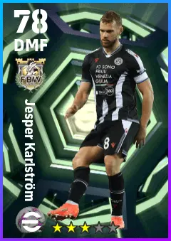 Jesper Karlstrom eFootball 2026 player card — 78 OVR DMF