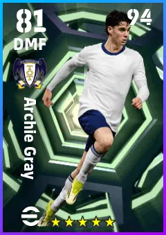 Archie Gray eFootball 2026 player card — 81 OVR DMF