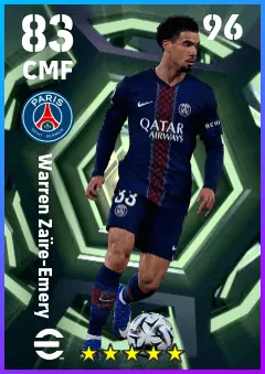 Warren Zaire-Emery eFootball 2026 player card — 83 OVR CMF